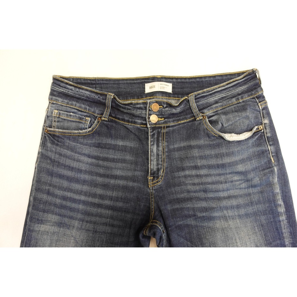 BKE Victoria Jeans Womena 34 Blue Medium Wash Bootcut Slim Stretch Distressed